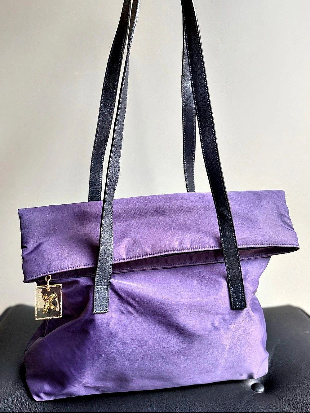 Pablo Picasso Vintage Purple Nylon Fold-over Shoulder Bag with Leather Trim